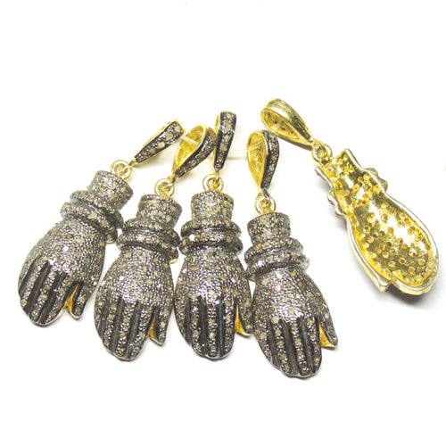 1pc Hand Pave Diamond 925 Sterling Silver Gold Vermeil Charm Pendant 37mmx10mm - Jalvi & Co.