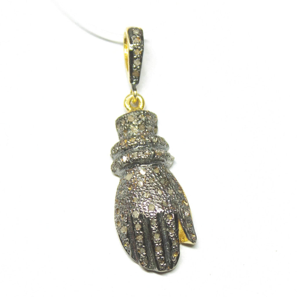 1pc Hand Pave Diamond 925 Sterling Silver Gold Vermeil Charm Pendant 37mmx10mm - Jalvi & Co.