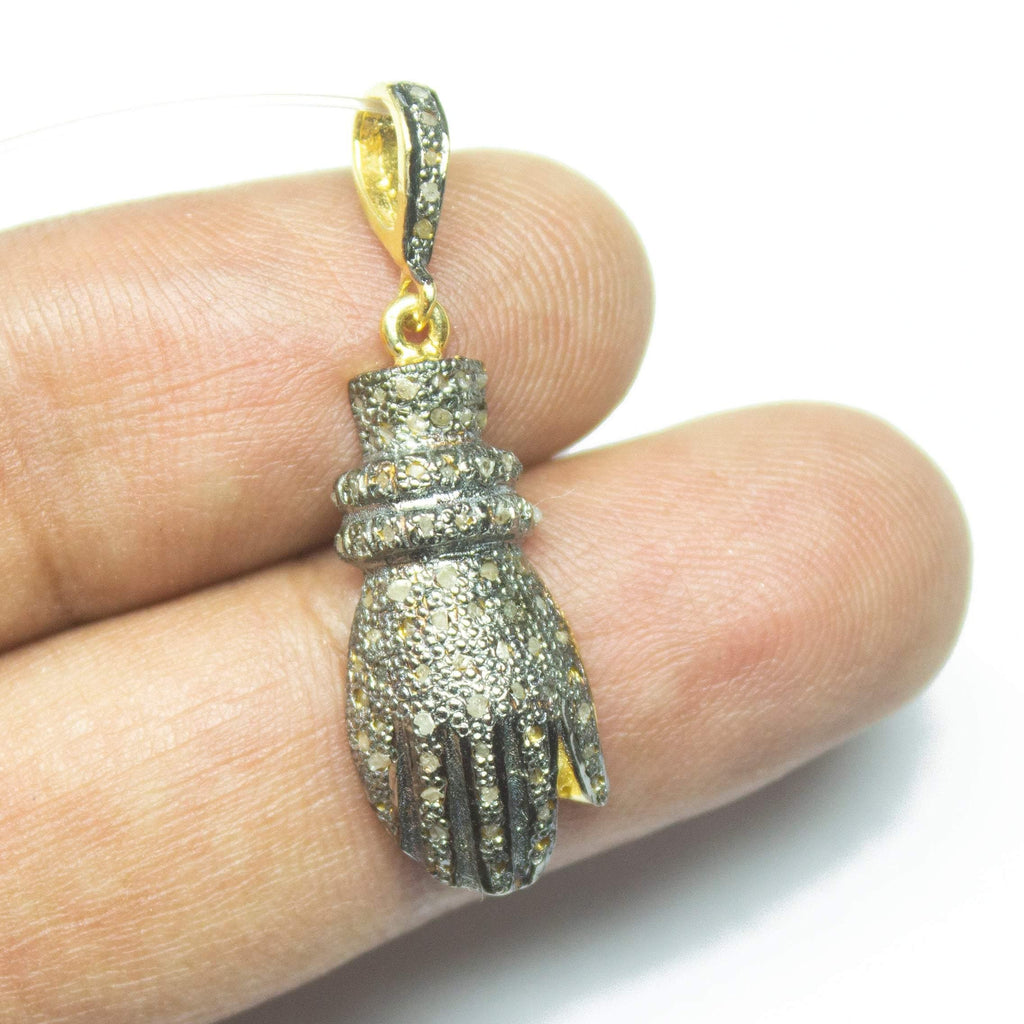 1pc Hand Pave Diamond 925 Sterling Silver Gold Vermeil Charm Pendant 37mmx10mm - Jalvi & Co.