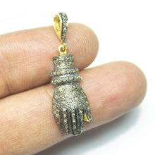 Load image into Gallery viewer, 1pc Hand Pave Diamond 925 Sterling Silver Gold Vermeil Charm Pendant 37mmx10mm - Jalvi &amp; Co.