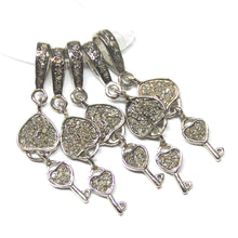 Load image into Gallery viewer, 1pc Heart Key and Lock Pave Diamond 925 Sterling Silver Oxidized Charm Pendant 33mm x 8mm - Jalvi &amp; Co.