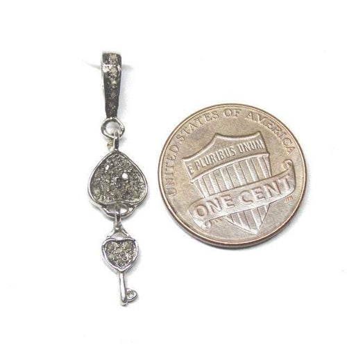 1pc Heart Key and Lock Pave Diamond 925 Sterling Silver Oxidized Charm Pendant 33mm x 8mm - Jalvi & Co.