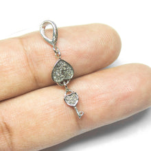 Load image into Gallery viewer, 1pc Heart Key and Lock Pave Diamond 925 Sterling Silver Oxidized Charm Pendant 33mm x 8mm - Jalvi &amp; Co.