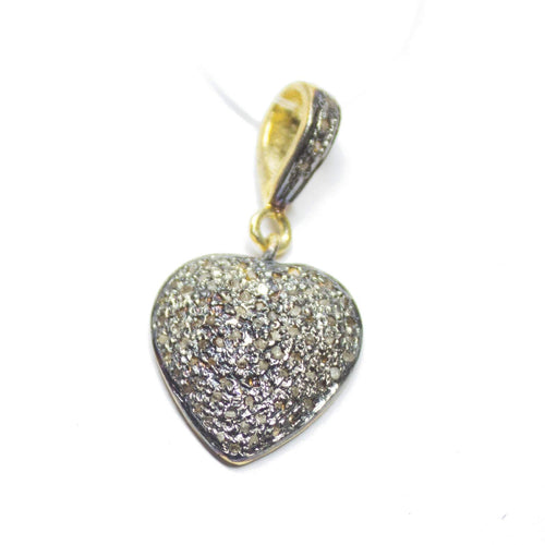 1pc Heart Pave Diamond 925 Sterling Silver Gold Vermeil Charm Pendant 27mm x 14mm - Jalvi & Co.