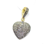 1pc Heart Pave Diamond 925 Sterling Silver Gold Vermeil Charm Pendant 27mm x 14mm