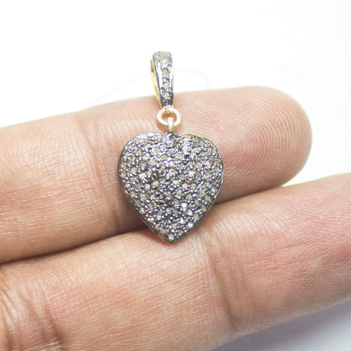 1pc Heart Pave Diamond 925 Sterling Silver Gold Vermeil Charm Pendant 27mm x 14mm - Jalvi & Co.