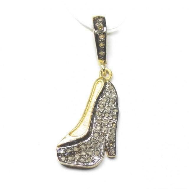 1pc Heel Note Pave Diamond Ruby 925 Sterling Silver Oxidized Charm Pendant 30mm x 11mm - Jalvi & Co.