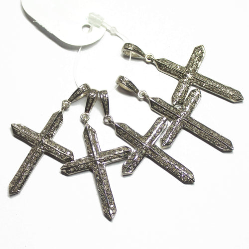 1pc Holy Cross Pave Diamond 925 Sterling Silver Gold Vermeil Charm Pendant 48mmx25mm - Jalvi & Co.