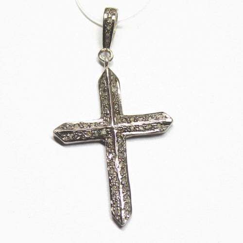 1pc Holy Cross Pave Diamond 925 Sterling Silver Gold Vermeil Charm Pendant 48mmx25mm - Jalvi & Co.