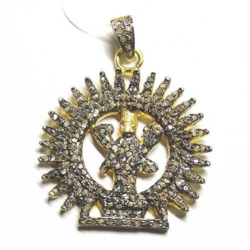 1pc Laxmi God Pave Diamond 925 Sterling Silver Gold Vermeil Charm Pendant 42mm x 33mm - Jalvi & Co.