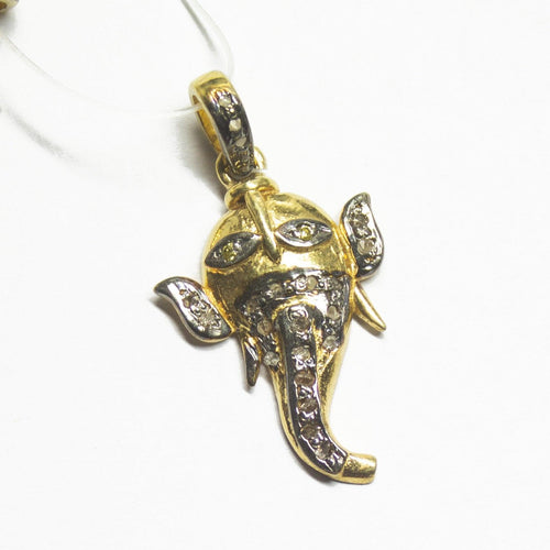 1pc Lord Ganesh Pave Diamond 925 Sterling Silver Gold Vermeil Charm Pendant 32mmx16mm - Jalvi & Co.
