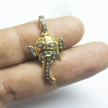 Load image into Gallery viewer, 1pc Lord Ganesh Pave Diamond 925 Sterling Silver Gold Vermeil Charm Pendant 32mmx16mm - Jalvi &amp; Co.