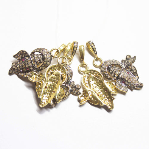 1pc Lord Ganesha Pave Diamond 925 Sterling Silver Gold Vermeil Charm Pendant 40mmx21mm - Jalvi & Co.