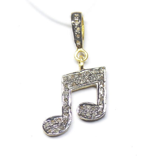 1pc Musical Note Pave Diamond Ruby 925 Sterling Silver Oxidized Charm Pendant 27mm x 15mm - Jalvi & Co.
