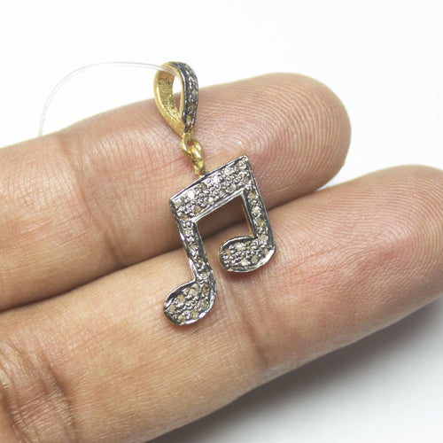 1pc Musical Note Pave Diamond Ruby 925 Sterling Silver Oxidized Charm Pendant 27mm x 15mm - Jalvi & Co.