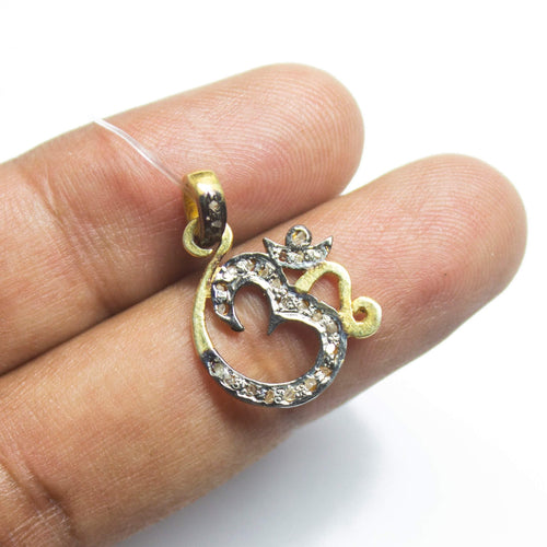 1pc Om Pave Diamond 925 Sterling Silver Gold Vermeil Charm Pendant 24mm x 17mm - Jalvi & Co.