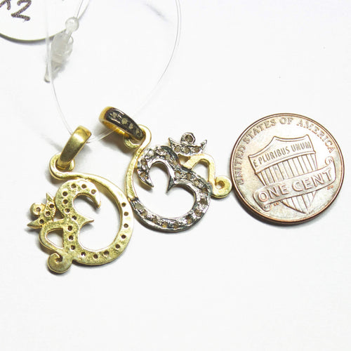 1pc Om Pave Diamond 925 Sterling Silver Gold Vermeil Charm Pendant 24mm x 17mm - Jalvi & Co.