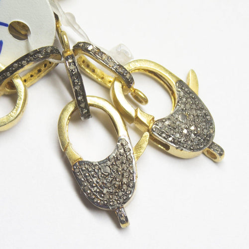 1pc Pave Diamond 925 Sterling Silver Gold Vermeil Lobster Clasp 23mmx10mm - Jalvi & Co.