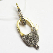 Load image into Gallery viewer, 1pc Pave Diamond 925 Sterling Silver Gold Vermeil Lobster Clasp 29mm x 13mm - Jalvi &amp; Co.