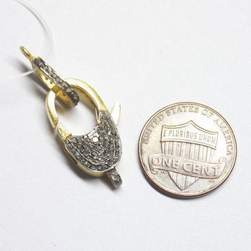1pc Pave Diamond 925 Sterling Silver Gold Vermeil Lobster Clasp 29mm x 13mm - Jalvi & Co.