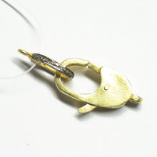 Load image into Gallery viewer, 1pc Pave Diamond 925 Sterling Silver Gold Vermeil Lobster Clasp 29mm x 13mm - Jalvi &amp; Co.