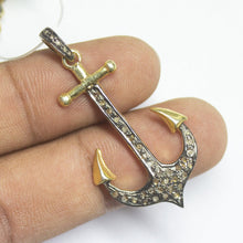 Load image into Gallery viewer, 1pc Pave Diamond Designer Anchor Charm 925 Sterling Silver Gold Vermeil Charm Pendant 42mmx20mm - Jalvi &amp; Co.