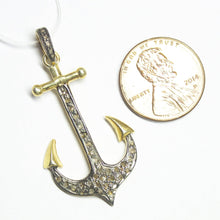 Load image into Gallery viewer, 1pc Pave Diamond Designer Anchor Charm 925 Sterling Silver Gold Vermeil Charm Pendant 42mmx20mm - Jalvi &amp; Co.