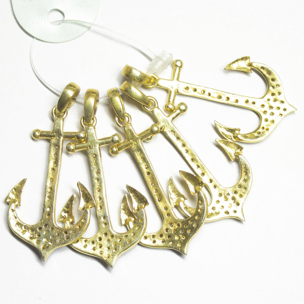 1pc Pave Diamond Designer Anchor Charm 925 Sterling Silver Gold Vermeil Charm Pendant 42mmx20mm - Jalvi & Co.