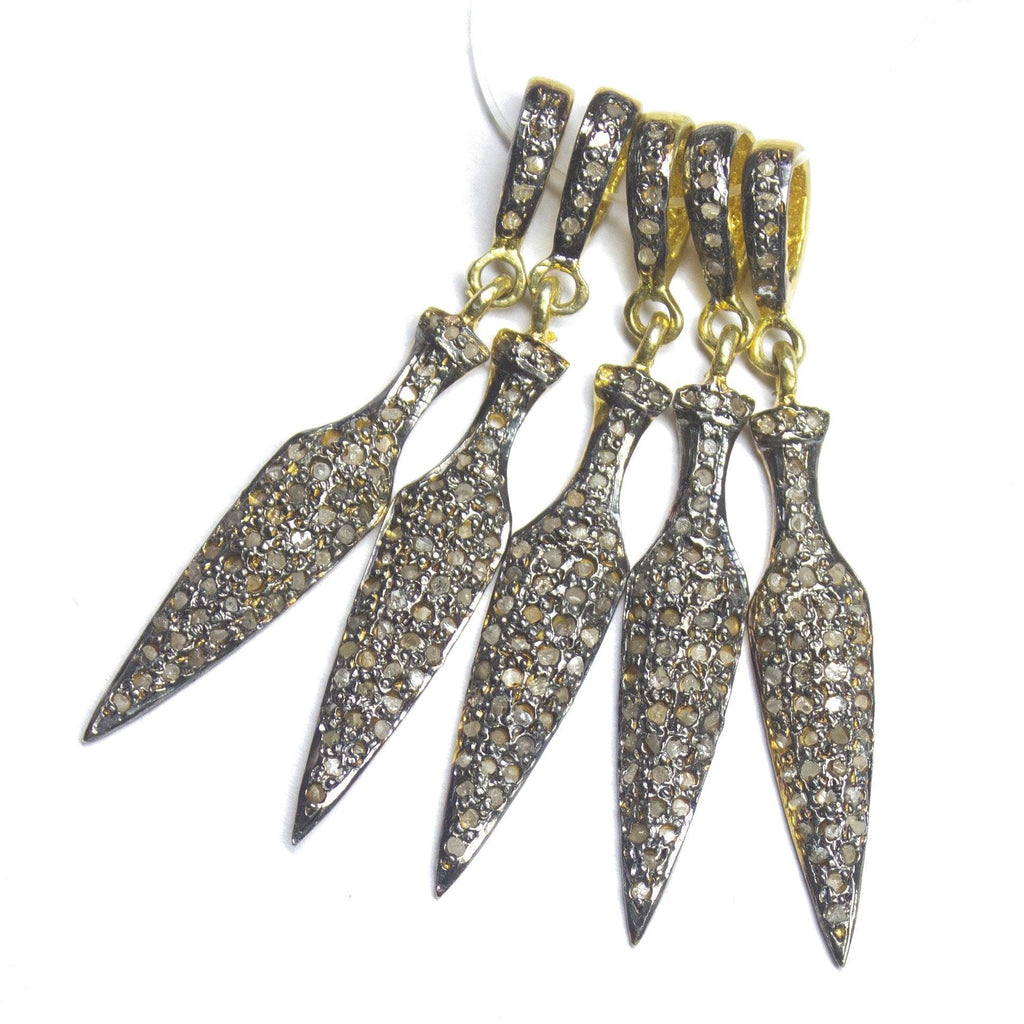 1pc Pave Diamond Designer Arrowhead Charm 925 Sterling Silver Gold Vermeil Charm Pendant 40mmx06mm - Jalvi & Co.