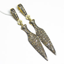 Load image into Gallery viewer, 1pc Pave Diamond Designer Arrowhead Charm 925 Sterling Silver Gold Vermeil Charm Pendant 40mmx06mm - Jalvi &amp; Co.