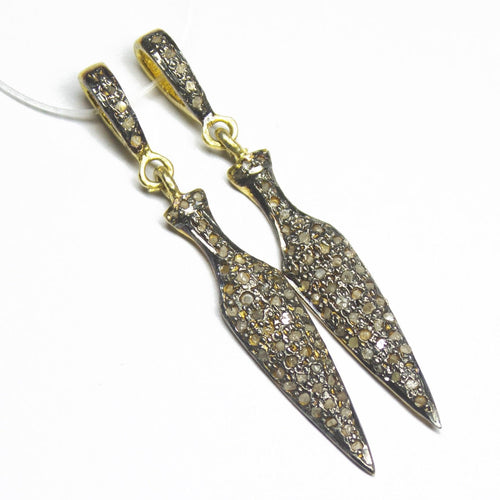 1pc Pave Diamond Designer Arrowhead Charm 925 Sterling Silver Gold Vermeil Charm Pendant 40mmx06mm - Jalvi & Co.