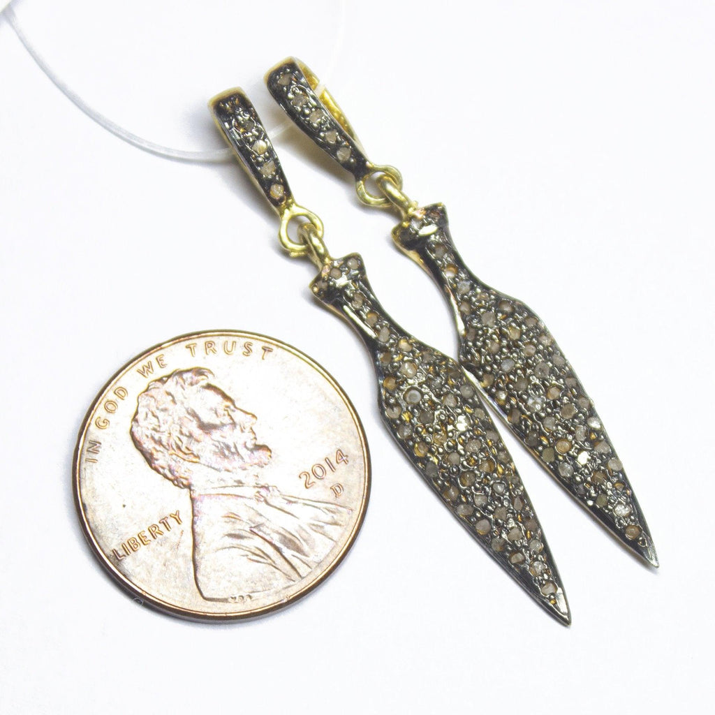 1pc Pave Diamond Designer Arrowhead Charm 925 Sterling Silver Gold Vermeil Charm Pendant 40mmx06mm - Jalvi & Co.