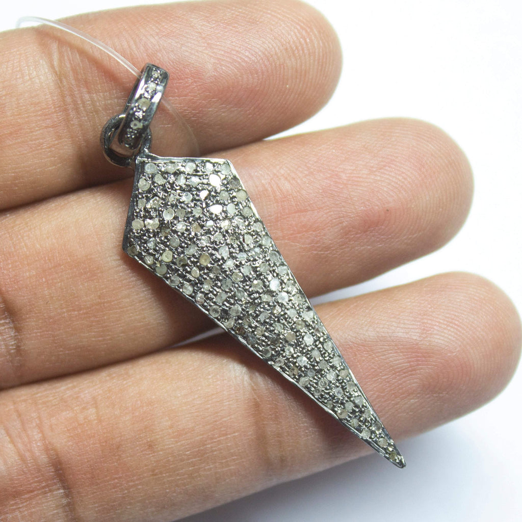 1pc Pave Diamond Designer Arrowhead Charm 925 Sterling Silver Gold Vermeil Charm Pendant 46mmx15mm - Jalvi & Co.