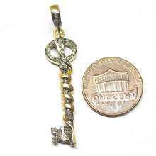 Load image into Gallery viewer, 1pc Pave Diamond Designer Key Charm 925 Sterling Silver Gold Vermeil Charm Pendant 47mmx10mm - Jalvi &amp; Co.