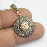 1pc Pave Diamond Designer Round Charm 925 Sterling Silver Gold Vermeil Charm Pendant 20mmx17mm
