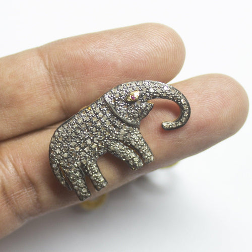 1pc Pave Diamond Elephant Animal 925 Sterling Silver Gold Vermeil Charm Pendant 33mmx19mm - Jalvi & Co.
