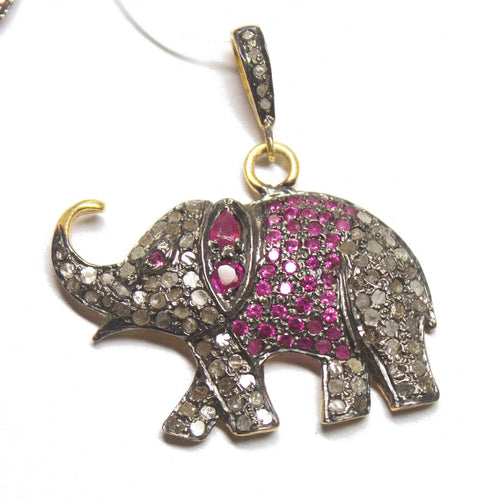 1pc Pave Diamond Elephant Charm 925 Sterling Silver Gold Vermeil Charm Pendant 34mmx31mm - Jalvi & Co.