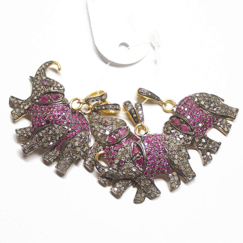 1pc Pave Diamond Elephant Charm 925 Sterling Silver Gold Vermeil Charm Pendant 34mmx31mm - Jalvi & Co.