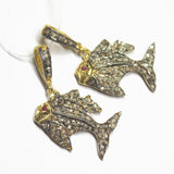 1pc Pave Diamond Fish 925 Sterling Silver Gold Vermeil Charm Pendant 30mmx13mm