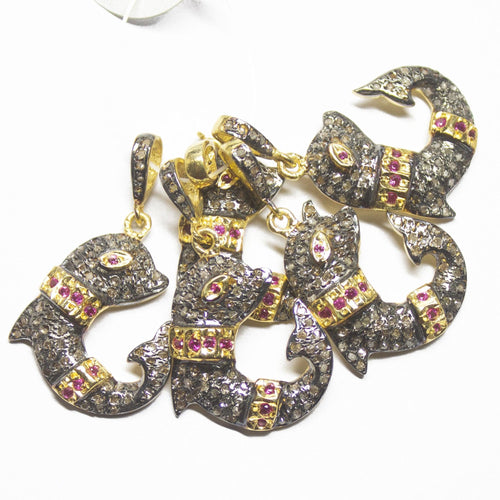 1pc Pave Diamond Fish 925 Sterling Silver Gold Vermeil Charm Pendant 35mmx20mm - Jalvi & Co.