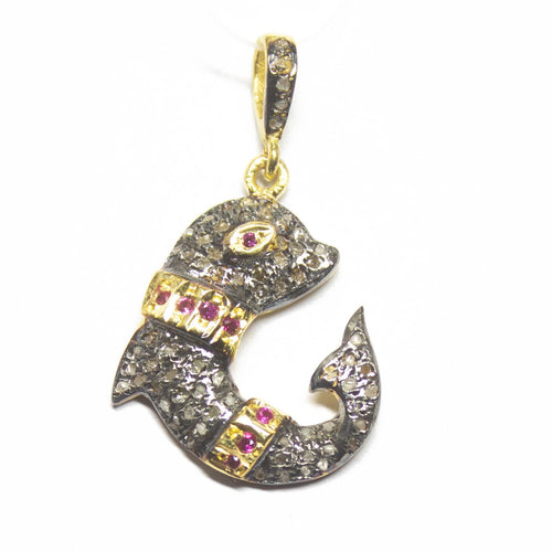 1pc Pave Diamond Fish 925 Sterling Silver Gold Vermeil Charm Pendant 35mmx20mm - Jalvi & Co.