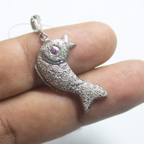 1pc Pave Diamond Fish Charm 925 Sterling Silver Gold Vermeil Charm Pendant 35mmx15mm - Jalvi & Co.