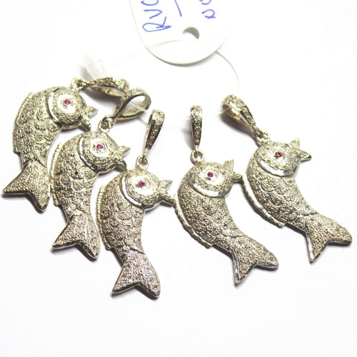 1pc Pave Diamond Fish Charm 925 Sterling Silver Gold Vermeil Charm Pendant 35mmx15mm - Jalvi & Co.