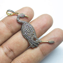 Load image into Gallery viewer, 1pc Pave Diamond Flamingo Bird 925 Sterling Silver Gold Vermeil Charm Pendant 57mmx16mm - Jalvi &amp; Co.