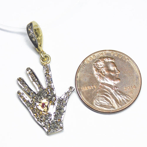 1pc Pave Diamond Hand Palm Charm 925 Sterling Silver Gold Vermeil Charm Pendant 32mmx15mm - Jalvi & Co.