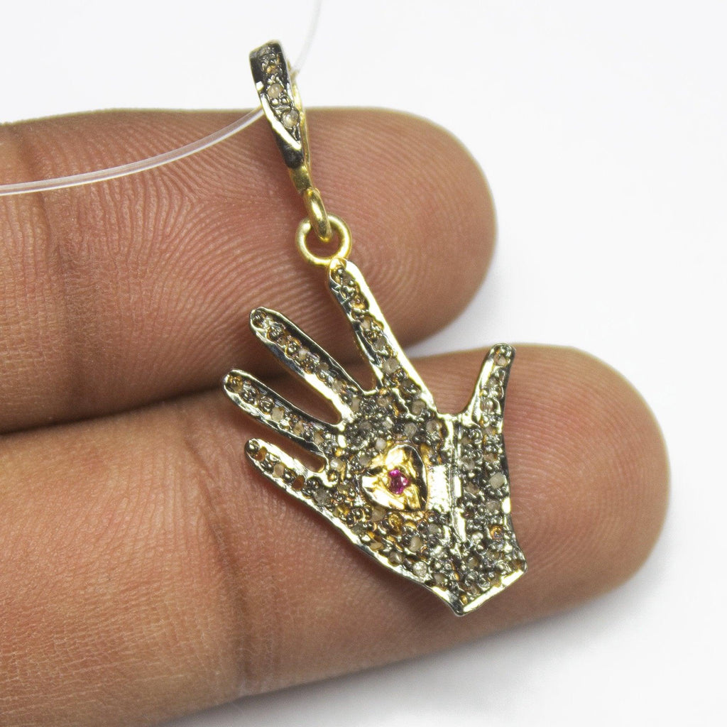 1pc Pave Diamond Hand Palm Charm 925 Sterling Silver Gold Vermeil Charm Pendant 32mmx15mm - Jalvi & Co.