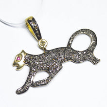 Load image into Gallery viewer, 1pc Pave Diamond Jaguar 925 Sterling Silver Gold Vermeil Charm Pendant 32mmx25mm - Jalvi &amp; Co.