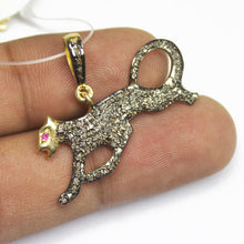 Load image into Gallery viewer, 1pc Pave Diamond Jaguar 925 Sterling Silver Gold Vermeil Charm Pendant 32mmx25mm - Jalvi &amp; Co.