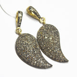 1pc Pave Diamond Leaf 925 Sterling Silver Gold Vermeil Charm Pendant 35mmx12mm