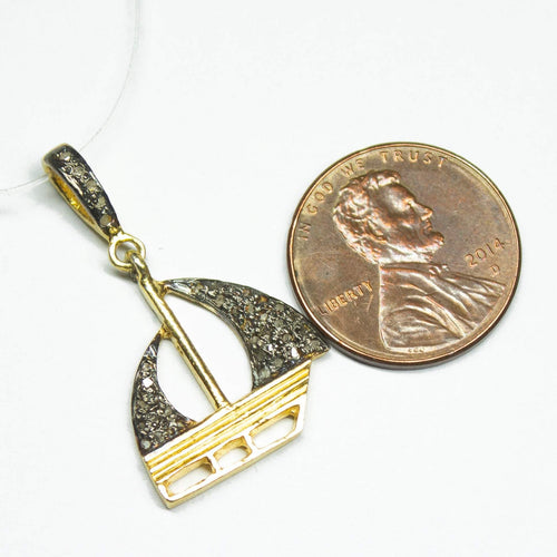 1pc Pave Diamond Sailing Boat Charm 925 Sterling Silver Gold Vermeil Charm Pendant 30mmx17mm - Jalvi & Co.